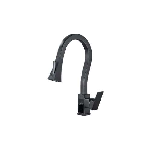 Konyhai mosogató csaptelep, Blackswan, M268 típus, LCD kijelzővel és 2 üzemmóddal, fekete hattyú típusú modell, mérete 45 cm