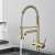 Blackswan M293 kitchen faucet, brushed gold, with pull-out sprayer and filtered water dispenser, in use