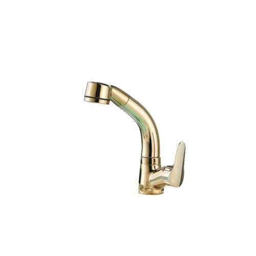 Bathroom sink faucet, Blackswan, M177 type, shiny gold model, with pull-out faucet, size 25 cm