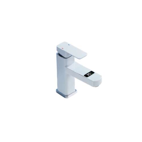 Blackswan M211 bathroom sink faucet, white model with LCD display, 17.5 cm