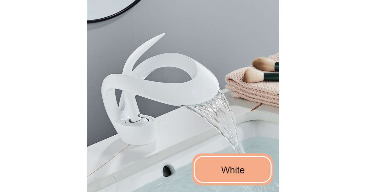 Bathroom sink faucet, Blackswan, M215 type, short white model with waterfall tap, size 15 cm 102641316