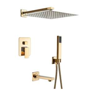 Blackswan M60.2 gold Duschset, 25 cm, quadratische Duschkopf, Handbrause, Wandmontage - Brausegarnitur