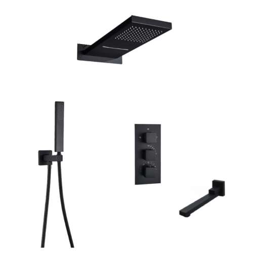 Blackswan M73.10 Duschset, matt schwarz, 55 cm, mit Kopfbrause, Handbrause und Thermostatventil