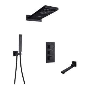 Sada sprchovej batérie Blackswan M73.10, matná čierna, 55 cm, s horným sprchovým systémom, ručnou sprchou a termostatickým ventilom - Sprchová súprava