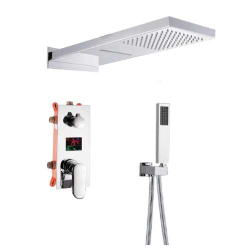 Set de duș Blackswan M73.12, crom, 55cm, cu mixer termostatic, duș de plafon, duș de mână și accesorii