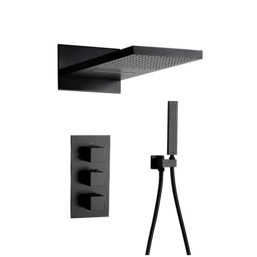 Душ комплект Blackswan M73.13 матово черен с дъждовен душ и ръчен душ