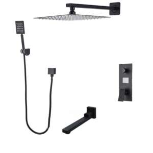 Blackswan M73.22 matte black shower set with square shower head, handheld shower head, and thermostatic valve - Shower set