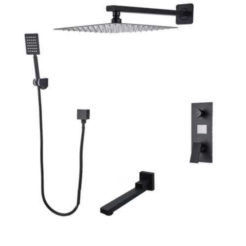 Blackswan M73.24 Matt Black Shower Set with Square Rain Shower Head and Handheld Shower