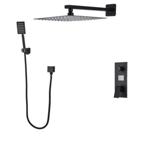 Blackswan M73.26 matte black shower set with square shower head and handheld shower head