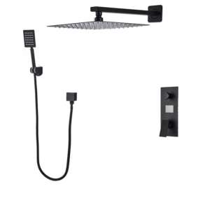 Blackswan M73.27 shower set, matte black, 40x40 cm, with square rain shower head, handheld shower head, and thermostatic valve - Shower set