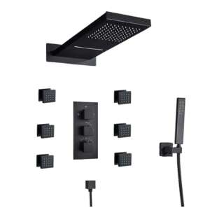Blackswan M73.32 Matt Black Shower System with Rainfall Shower Head, Hand Shower, and Body Jets - Shower set