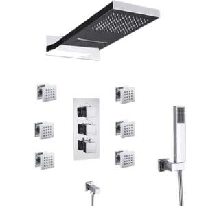 Blackswan M73.33 shower system with rain shower head, multiple body jets, and handheld shower head, chrome finish - Shower set