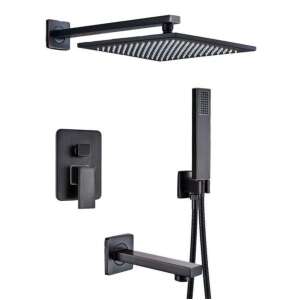 Blackswan M73.39 shower set, antique black, 30 cm, wall mounted, with shower head, handheld shower, and thermostatic valve - Shower set