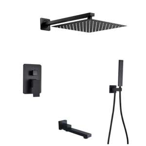 Blackswan M73.44 Matt Black Shower Set, 40 cm, with square shower head, handheld shower, and thermostatic valve - Shower set