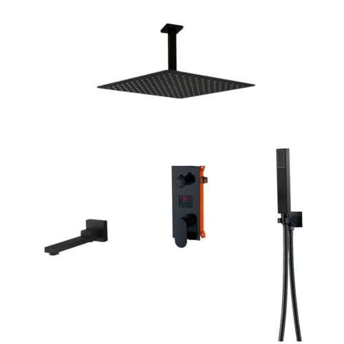 Blackswan M73.47 Matt Black Smart Duschset mit 25 cm Regendusche, Handbrause und Thermostatmischer