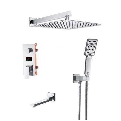 Set de duș Blackswan M73.54 Smart, crom, 40 cm, cu duș de ploaie pătrat, duș de mână, mixer termostatic și gura de scurgere