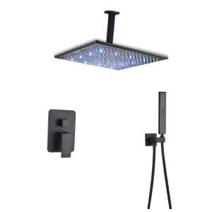 Blackswan M73.57 LED shower set, matte black, 40 cm, with ceiling mount, handheld shower head, and thermostatic valve - Shower set