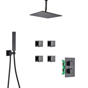 Blackswan M73.61 shower set, matte black, with overhead shower, handheld shower, and body jets - Shower set