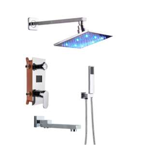 Sada sprchovej batérie Blackswan M73.66 LED, chróm, 25 cm, so sprchovou hlavou, ručnou sprchou a termostatickým ventilom - Dom&záhrada