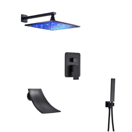 Sada sprchovej hlavice Blackswan, matná čierna, s LED svetlami, 40 cm