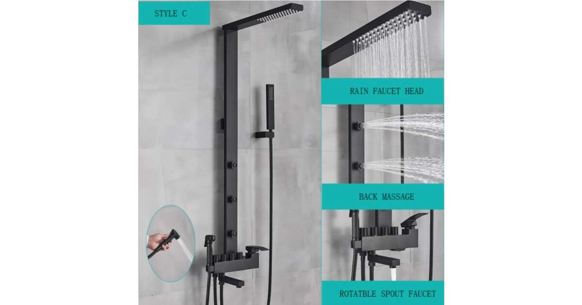 Blackswan Shower Panel, M52 type with 5 functions, matt black model, size 103 cm 102642077