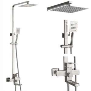 Blackswan M5 shower set, matt nickel, 20 cm, shower head, hand shower, wall mounted, collage - Shower set