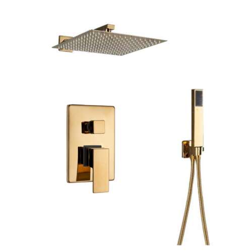 Blackswan M60.7 Duschset, gold, 30 cm, quadratische Duschkopf, Handbrause, Thermostatmischer