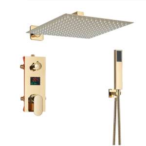 Blackswan M60.11 Duschset, goldfarben, mit quadratischem Duschkopf und digitalem Display - Brausegarnitur