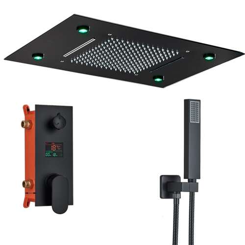 Duscharmaturenset, Blackswan, Typ M114, SPA-Modell mit mattschwarzer LED, Größe 50 cm