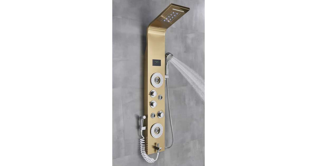 Blackswan Shower Panel, M8006 model, gold color with faucet, digital display, LED and SPA functions, bidet shower, size 120 cm 102642444