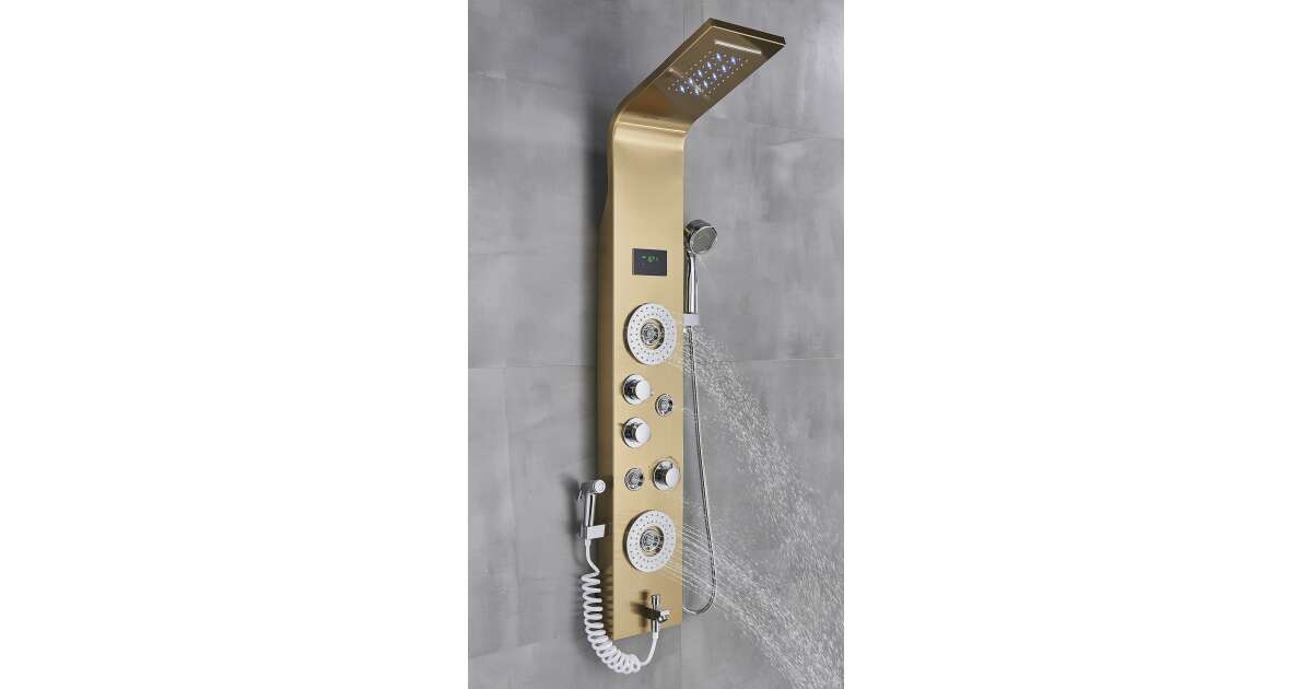 Blackswan Shower Panel, M8006 model, gold color with faucet, digital display, LED and SPA functions, bidet shower, size 120 cm 102642444