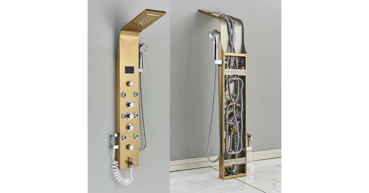 Blackswan Shower Panel, M8009 model, gold color with faucet, digital display, bidet shower, LED and SPA functions, size 128 cm 102642450