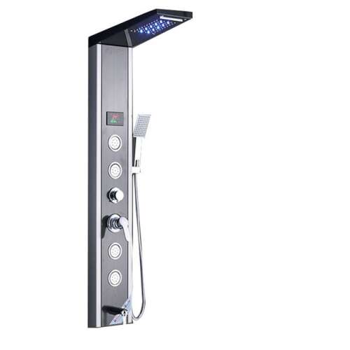 Blackswan M9004 shower panel with LED lights, digital display, and spa functions
