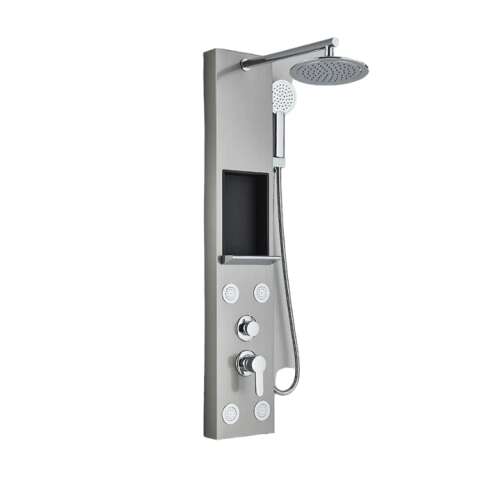 Blackswan M7001 Duschpaneel, Nickel-Finish, mit Handbrause, Ablage und Spa-Düsen