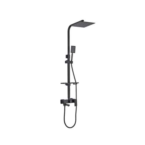 Blackswan M120 Shower Column, Adjustable Matt Black Model with Movable Tap and Shelf, 20 cm