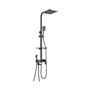 Blackswan M124 shower column, matte black, with adjustable shower head, hand shower, and shelf - Shower set