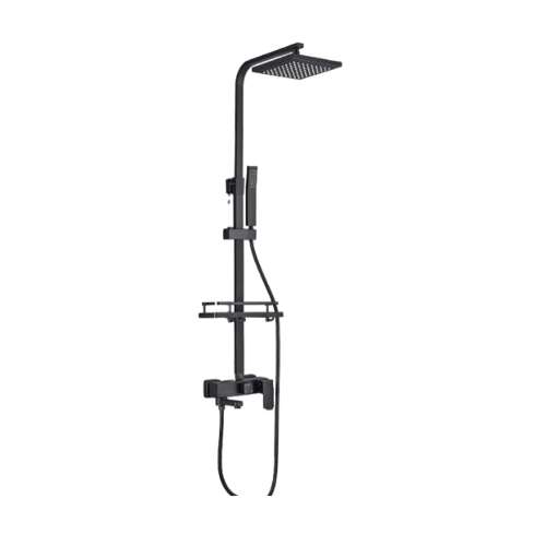 Blackswan M128 shower column, matte black, with adjustable shower head, hand shower, shelf, and 4-way control