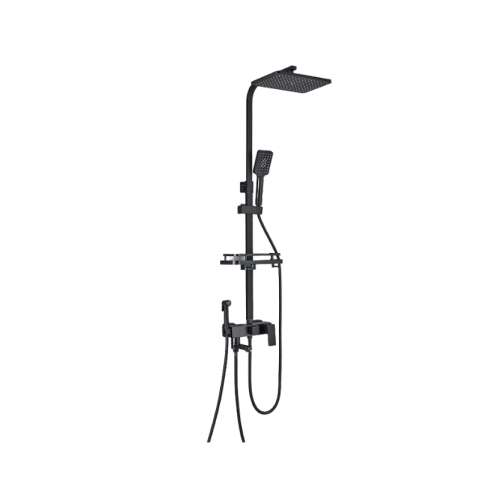 Blackswan M130 shower column, matte black, with adjustable shower head, handheld shower, shelf, and bidet spray