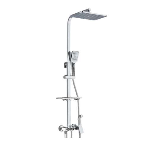Blackswan M143 shower column with adjustable chrome model, movable spout, high-pressure shower head and shelf, 116 cm