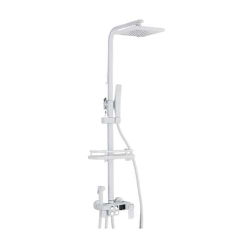Blackswan M139 shower column, white, with thermostatic control, adjustable, handheld shower head, high-pressure shower head, digital display, 110 cm