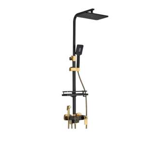 Blackswan M140 shower column, black and gold, with thermostatic control, movable hand shower, high pressure shower head and digital display, 110 cm - Shower set