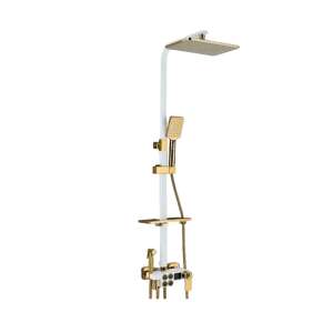Blackswan M141 shower column, white and gold, with thermostatic control, movable hand shower, high pressure shower head and digital display, 110 cm - Shower set