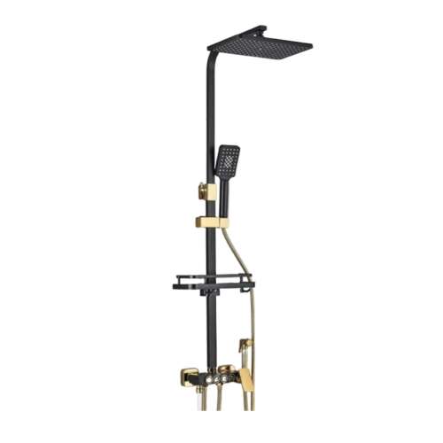 Tuš stup, Blackswan, tip M144, podesivi crno/zlatni model, s pomičnom slavinom, tušem visokog tlaka i policom, veličina 116 cm 102642898