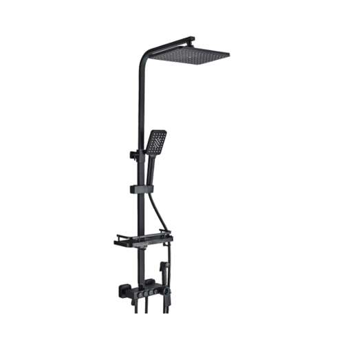 Blackswan M145 shower column, matte black, with thermostat, adjustable hand shower, high pressure shower head and shelf, 120 cm
