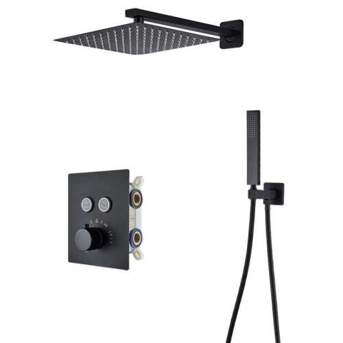 Blackswan M150 Matt Black Shower Set with 2 Way Thermostatic Mixer Valve and 40cm Square Shower Head