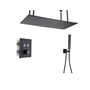 Set de duș Blackswan M157, negru mat, sistem termostatic cu 2 căi, montare pe tavan și duș de mână - Set de duș