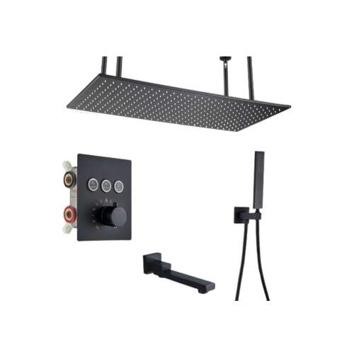 Blackswan M158 Matt Black 3-Way Thermostatic Shower Set with Ceiling Mount, 80cm