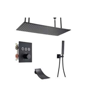 Blackswan M159 3-way thermostatic shower set with waterfall spout, ceiling mounted, 80cm, matte black - Shower set