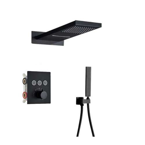 Blackswan M164 Matt Black 2-Way Thermostatic Shower Set with Overhead Shower and Hand Shower