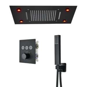 Duscharmaturen-Set, Blackswan, Typ M165, mattschwarzes Modell, mit 2 Wege, Thermostat, Fernbedienung und LED-Beleuchtung, Größe 50 cm